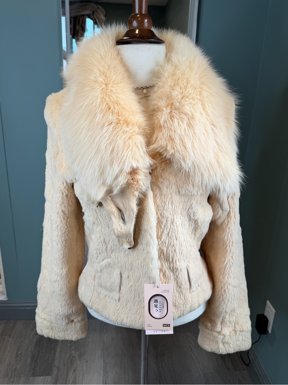 Vintage Blush Peach Pink Fox Fur Collar Rabbit Fur Fitted Jacket XS/S